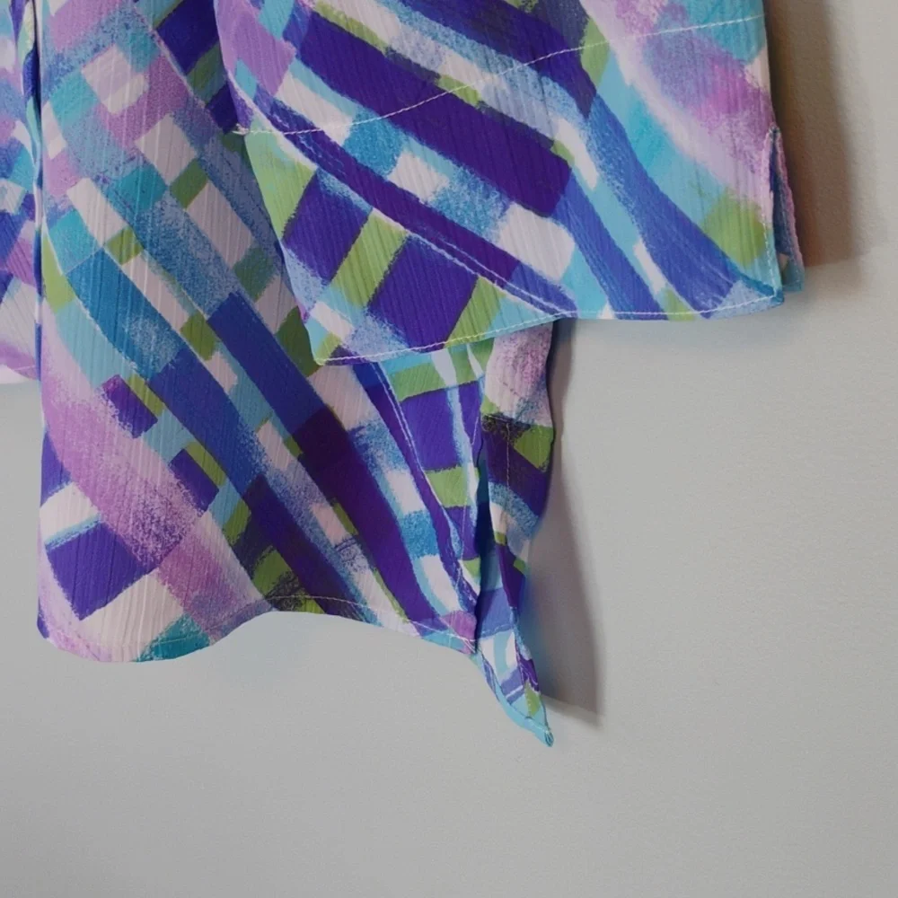Alfred Dunner Multicolor Plaid Button-Down Shirt in Blue, Purple & Green - Picture 5 of 6
